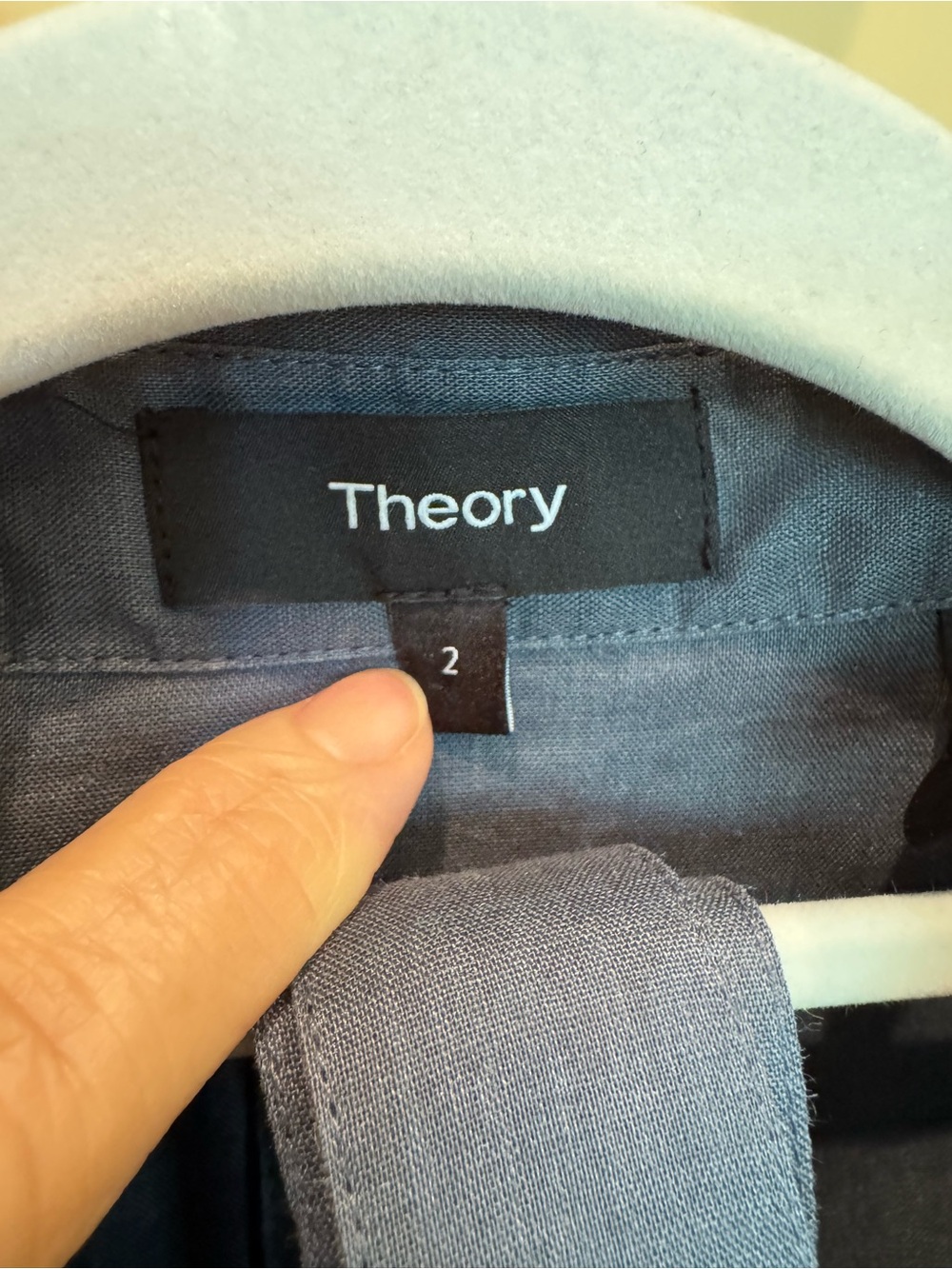 Theory Slate Blue Linen Long-Sleeve Button Front Shirt Dress - Picture 2 of 10